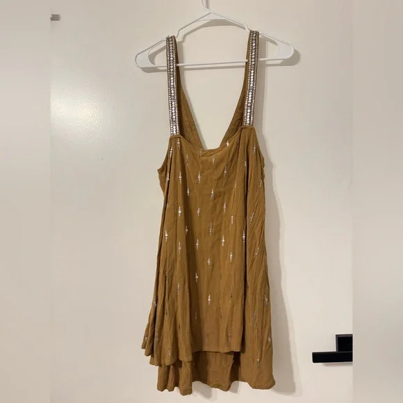 Free People Rising Sun Mustard Dress with Silver Accents NWT - Picture 4 of 6